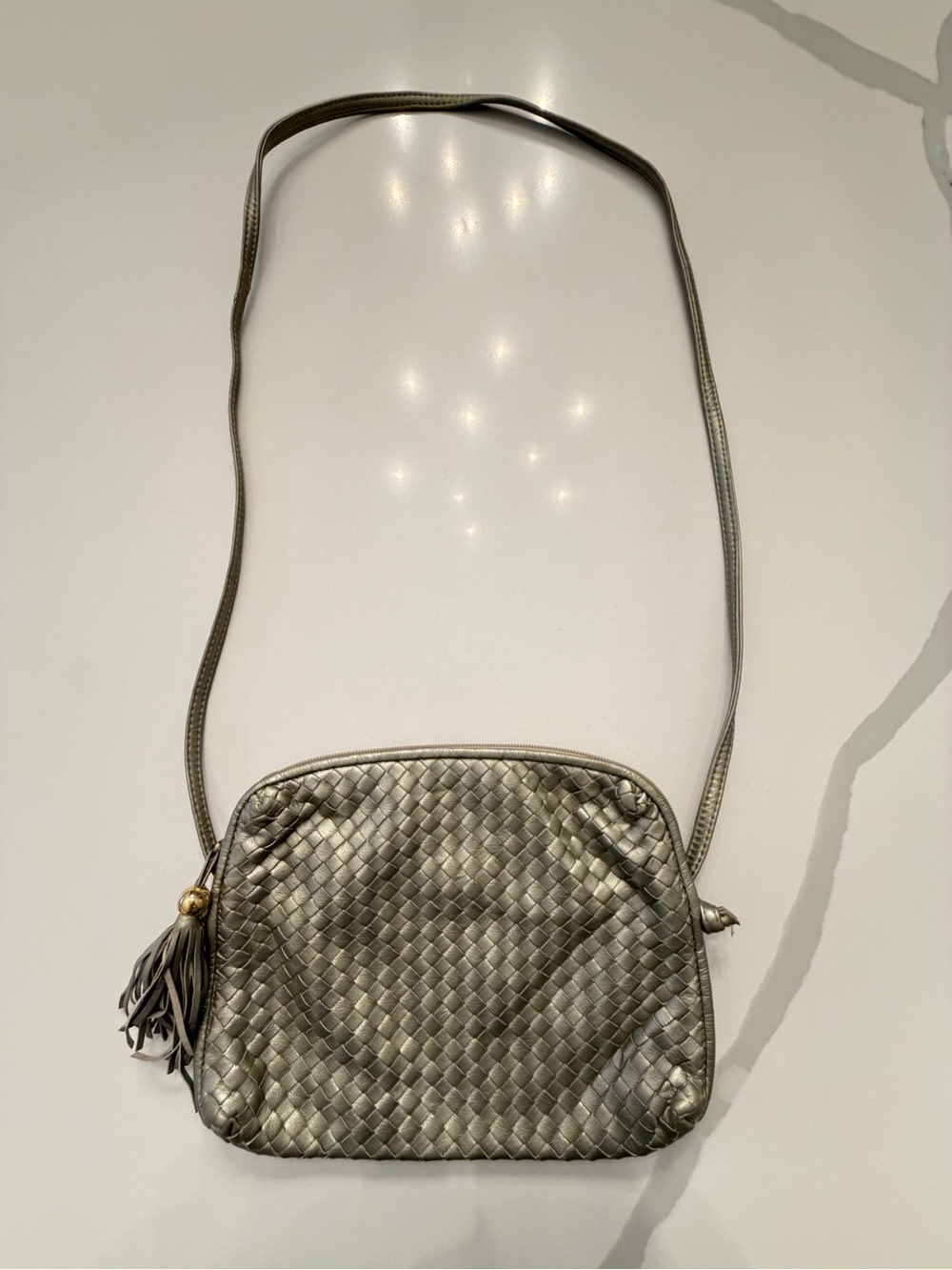 Woven Metallic Crossbody Bag in Silver